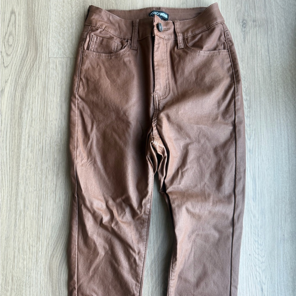 Double Dare Faxu Leather Pants Camel Fashion nova size small